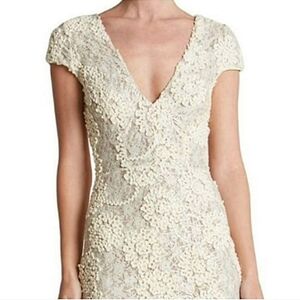 Dress The Population Floral Embroidered Sequin Lace Bridal White Mini Dress